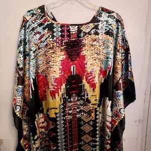 Winlar Colorful Abstract Patterned Caftan OS Maxi Boho